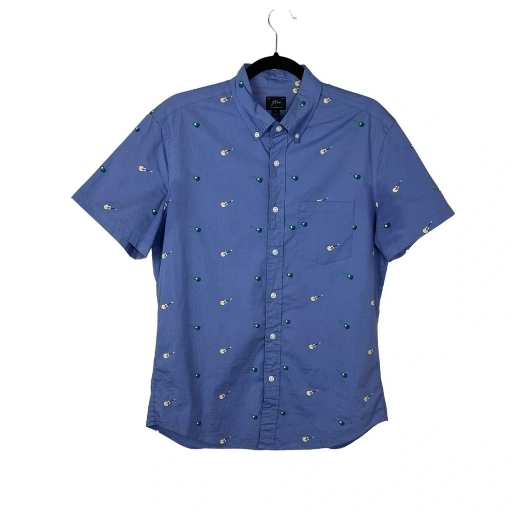 J Crew Poplin Short Sleeve Shirt Guitar Print
